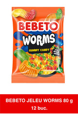 Jeleuri acide în formă de viermi, gumate, cu gust de fructe și acrișoare, 12 pachete x 80g