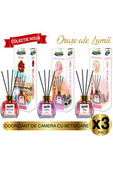 Parfum de cameră Pure Life Bujor Bujor București, Mini Trandafiri Londra și Flori de Cireș Tokyo, pachet de 3, 120 ml