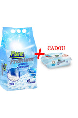 Detergent Pudră 9kg White + Șervețele 64 buc Coconut Cadou