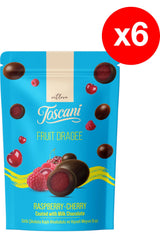 Toscani Premium Dragee cu fructe Zmeură și Cireșe Încrustate în Ciocolată – Multipack Economic 6x80g (480g Total)