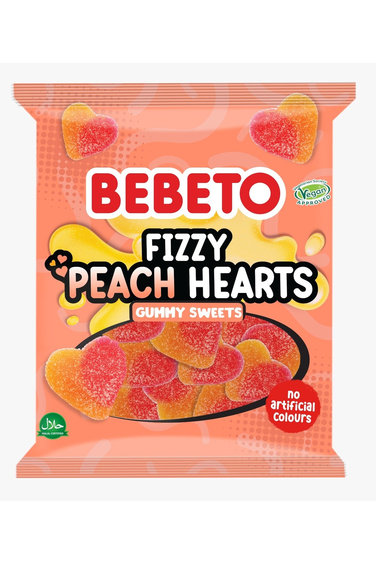 Bomboane gumate acrișoare cu aromă de piersică Fizzy Peach Rings 150g