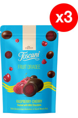 Toscani Premium Dragee cu fructe Zmeură și Cireșe Încrustate în Ciocolată – Multipack 3x80g (240g Total)