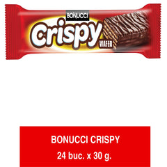 Bonucci Crispy – Napolitane cu glazură de ciocolată și cremă de ciocolată 30g x 24 buc