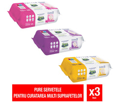 Pachet Promo Servetele umede pentru suprafete PURE 100buc/pachet - set 3 bucati diverse sortimente