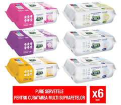 Pachet Promo Servetele umede pentru suprafete PURE 100buc/pachet - set 6 bucati diverse sortimente