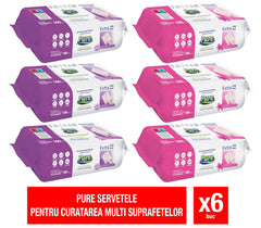 Pachet Promo Servetele umede pentru suprafete PURE 100buc/pachet - set 6 bucati diverse sortimente