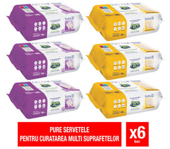 Pachet Promo Servetele umede pentru suprafete PURE 100buc/pachet - set 6 bucati diverse sortimente