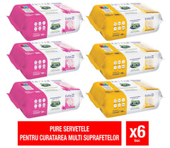 Pachet Promo Servetele umede pentru suprafete PURE 100buc/pachet - set 6 bucati diverse sortimente