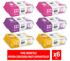Pachet Promo Servetele umede pentru suprafete PURE 100buc/pachet - set 6 bucati diverse sortimente