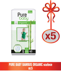 Pachet Promo -Scutece Pure Baby Bambus Organic nr. 5 x 5 bucati