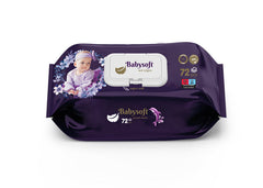 BABY SOFT Servetele umede pentru copii cu capac 72 buc mov