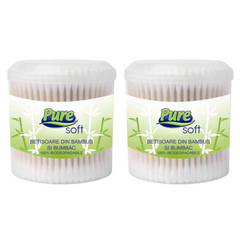 Pure Soft Bețișoare Igienice Bambus – 2 x 100 Bucăți - Naturale, Fără Plastic, Ecologice