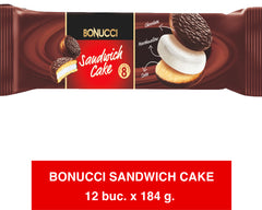 BONUCCI Sandwich Cake – Cake with vanilla base, chocolate glaze and cream 184g x 12 pieces