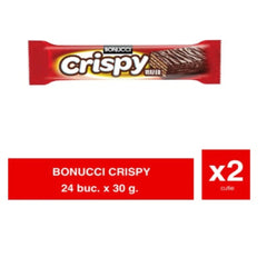 Bonucci Crispy – Napolitane cu glazură de ciocolată și cremă de ciocolată 30g x 24 x 2 pachete