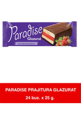 Paradise Prajitura Glazurat – Prăjitură cu cremă de căpșuni și glazură de cacao – 25g x 24