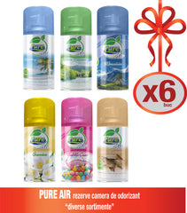 Pure air 6 x 210 ml Room Spray Set - Holiday, Nature essence, Mountain, Jasmine, Bubble gum, Anti tobacco