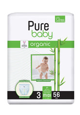 PURE BABY Organic Bamboo scutece Nr. 3 midi (4-10 kg), 56 buc