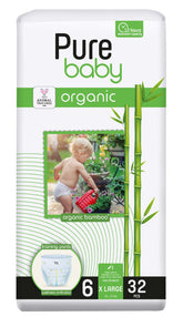 PURE BABY Organic Bamboo scutece Nr. 6 large (15-27 kg), 32 buc