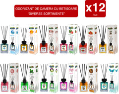 PureLife – Set 12 Odorizante de Cameră cu Bețișoare, Diverse Arome – 120 ml x 12 Bucăți