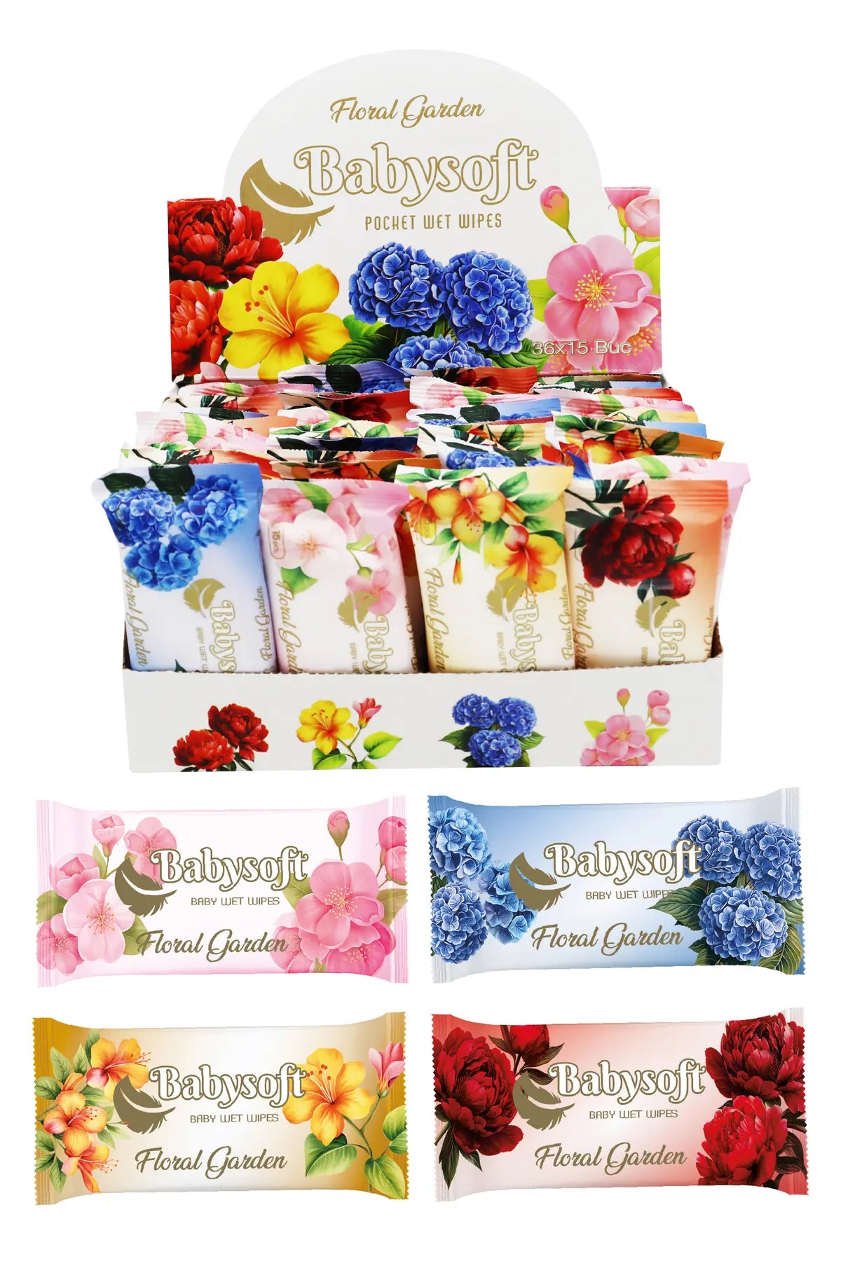 Babysoft Șervețele umede de buzunar, Îngrijire delicată pentru pielea sensibilă, 36 pachete x 15 bucăți