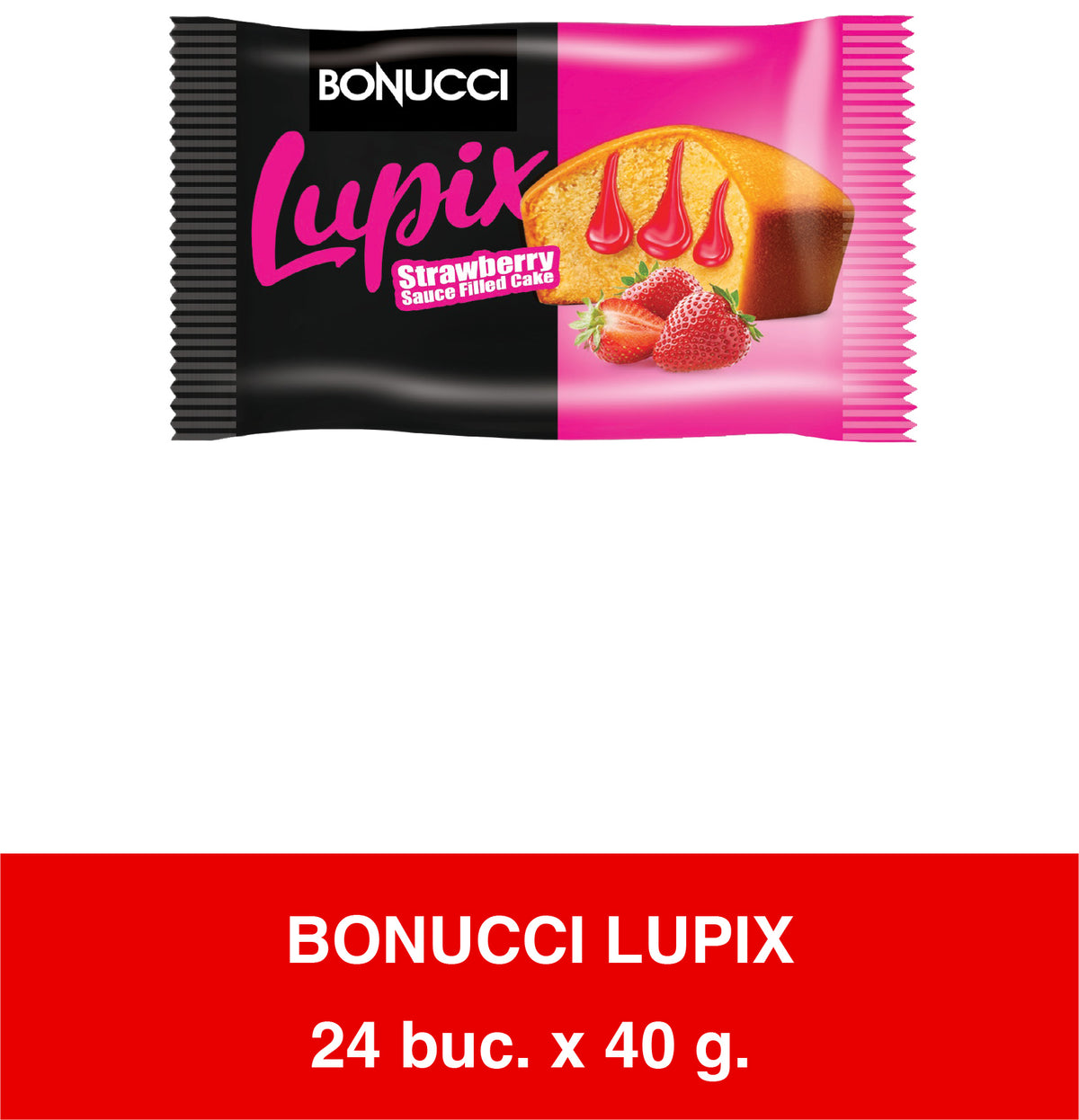 BONUCCI LUPIX - Prajitura chec cu crema de capsuni 40g x 24
