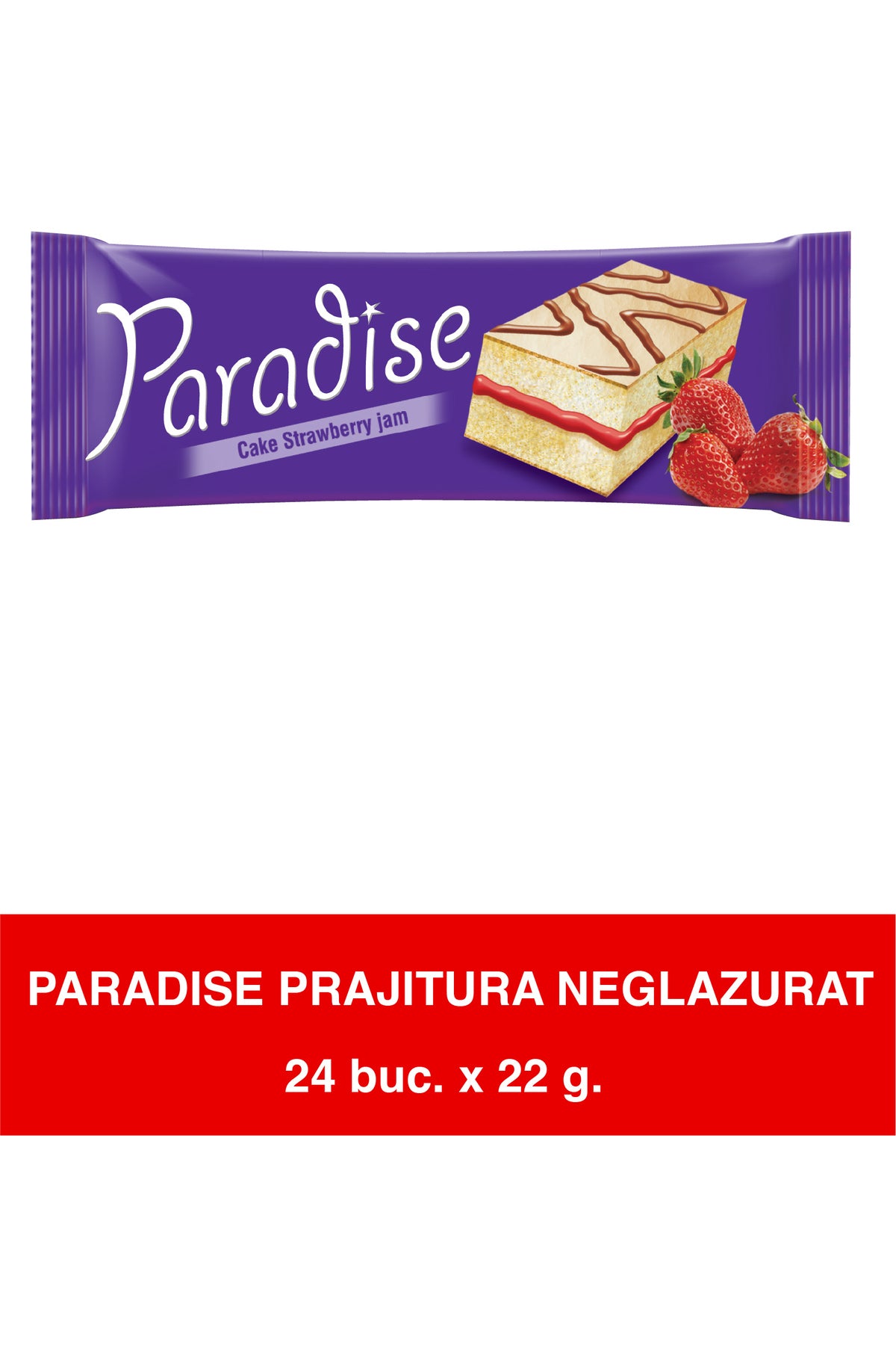 Paradise Prajitura Neglazurat – Cake with Strawberry Flavored Cream – 22g x 24