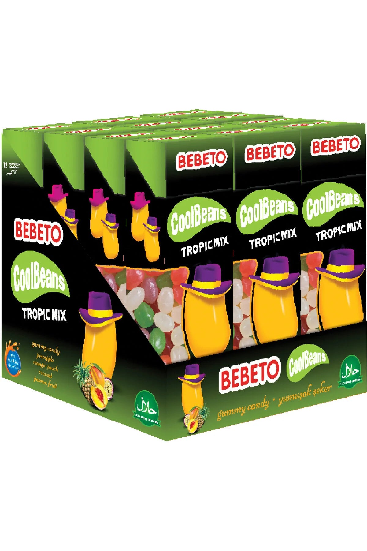 BEBETO Cool Beans Tropic Mix – Jeleuri gumate cu arome tropicale asortate, 30 g x 12
