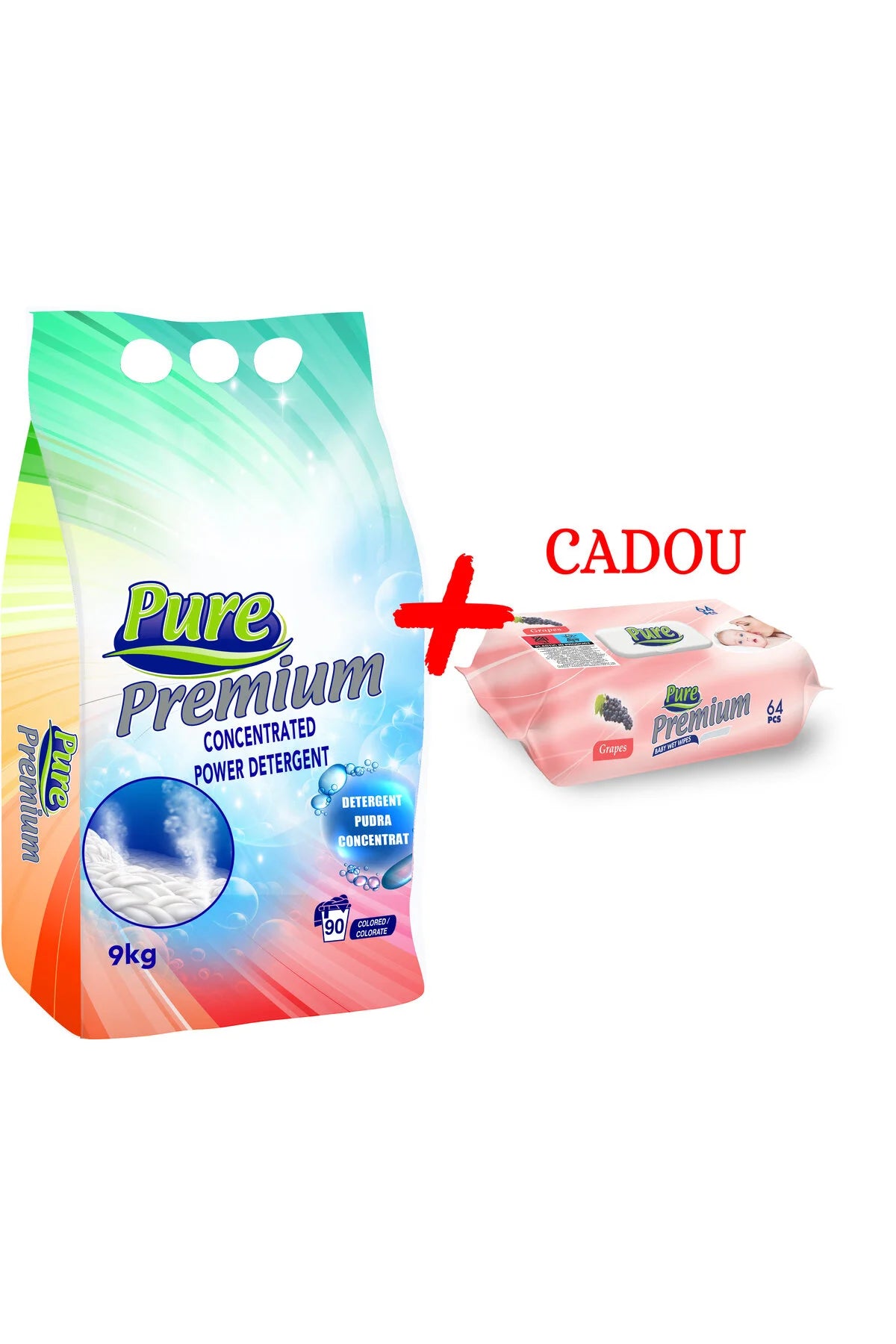 Detergent Pudră 9kg Color + Șervețele 64 buc Struguri Cadou
