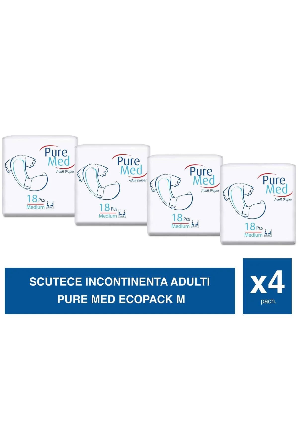 Pure Med Set 4 Pachete Scutece Adulți M 18 Buc