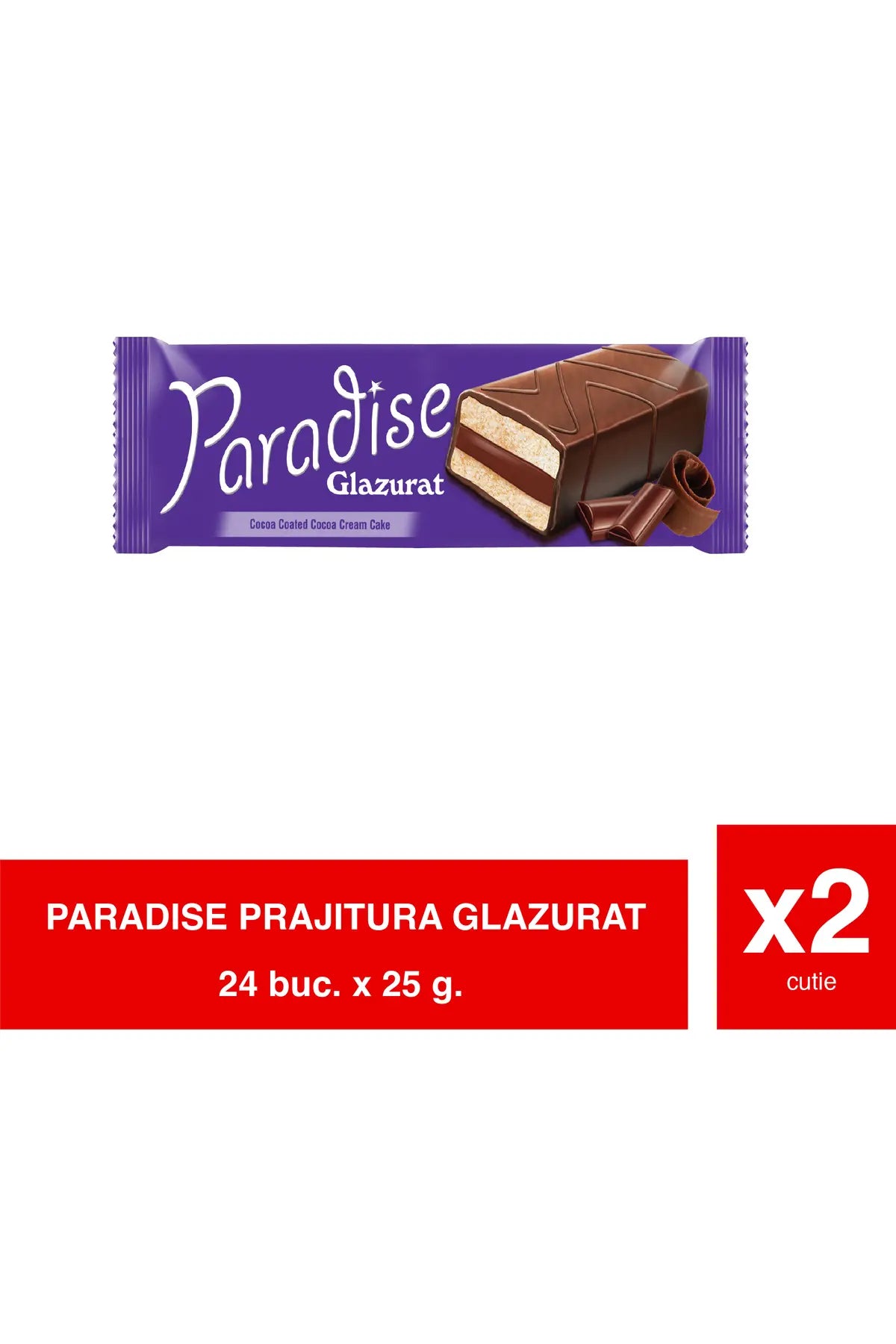 Paradise – Prajitura cu Glazura de Cacao si Crema de Cacao – 25g x 24 x 2 Pachet