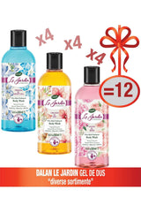 Set de gel de duș Le Jardin 4 x 3 – Frezie și Mazăre dulce / Orhidee și Crin / Bujor și Trandafir