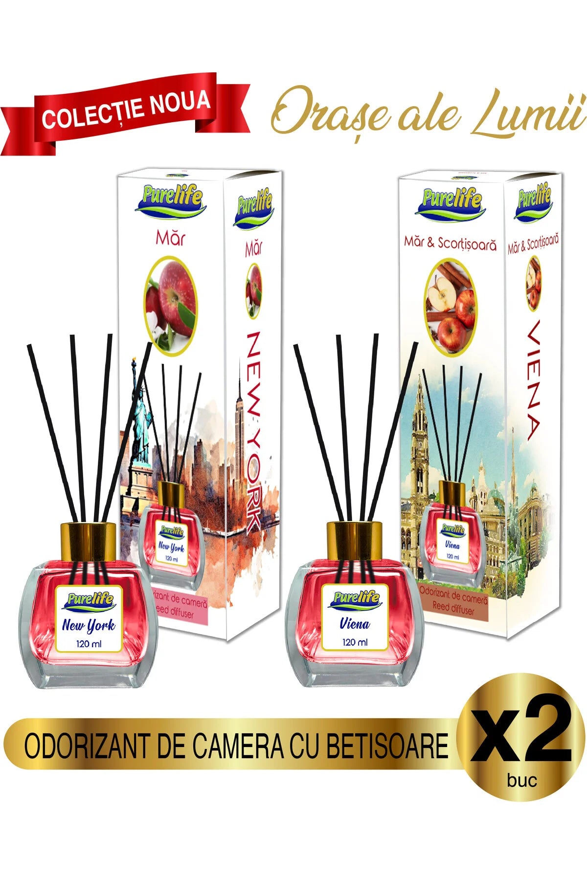 Set de parfumuri de cameră Pure Life New York Apple & Vienna Apple Cinnamon 2 x 120 ml
