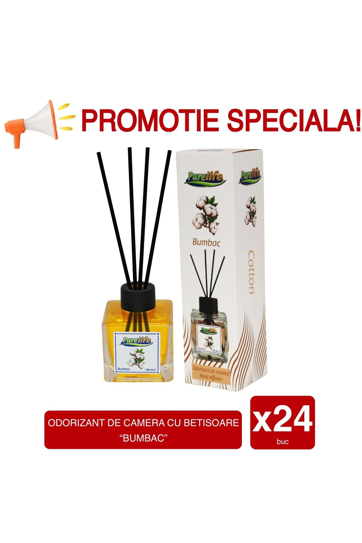 Reed Diffuser 120ml - Bumbac (Cotton Fresh) 24x
