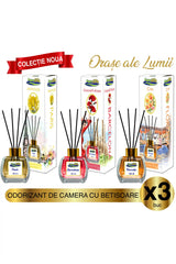 Parfum de cameră Pure Life Paris Mimosa, Garoafă roșie Barcelona și Crin Florența, pachet de 3, 120 ml