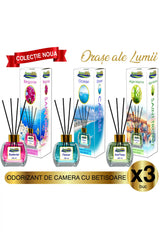 Parfum de cameră Pure Life Santorini Bougainvillea, Cancun Ocean și Saint Tropez Seaweed, pachet de 3 bucăți, 120 ml