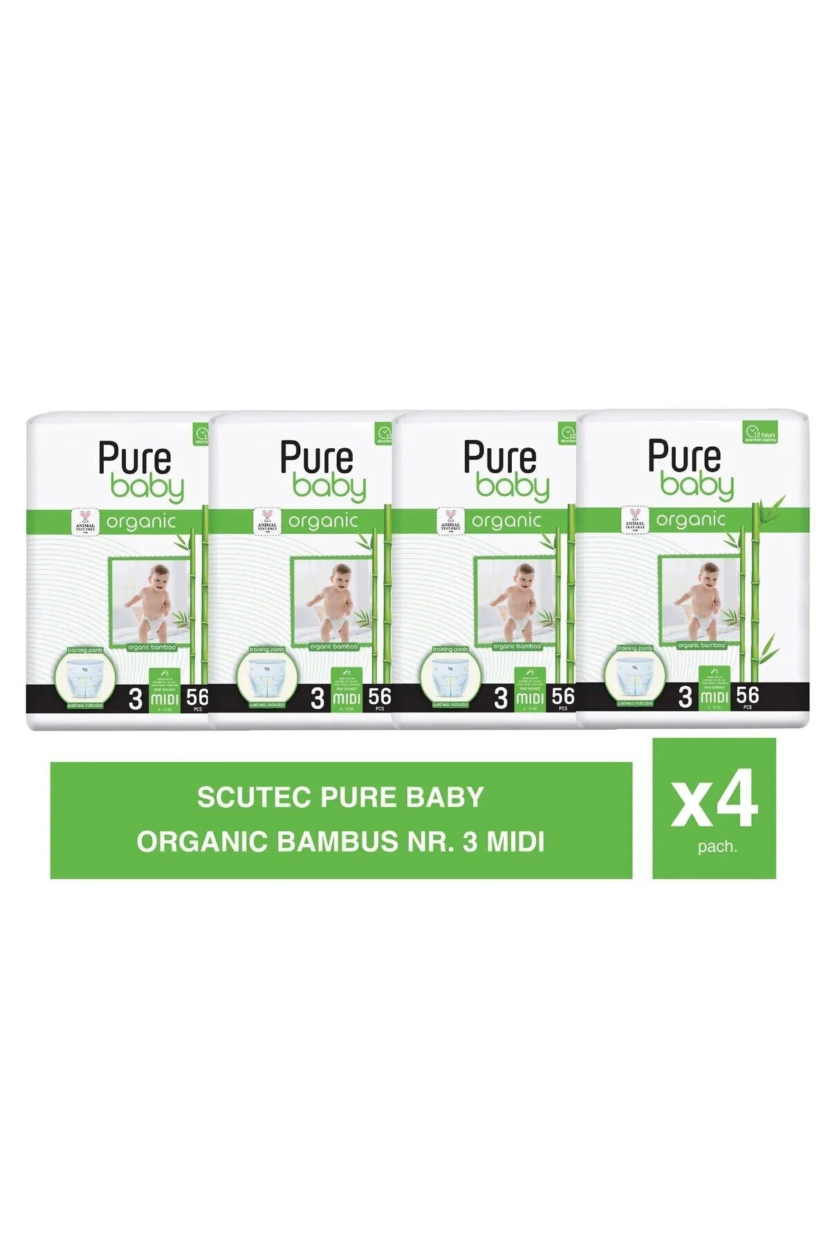 PureBaby Set of 4× Bamboo Diapers No. 3