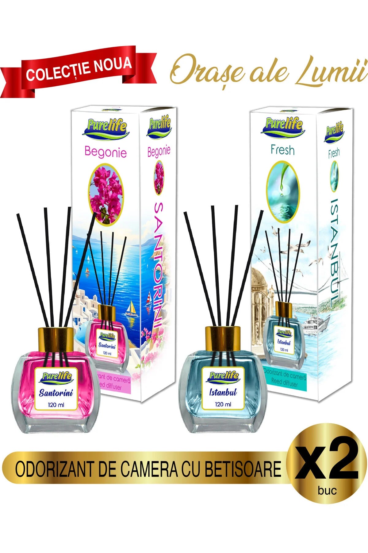 Set de parfumuri de cameră Pure Life Santorini Bougainvillea și Istanbul Fresh 2 x 120 ml