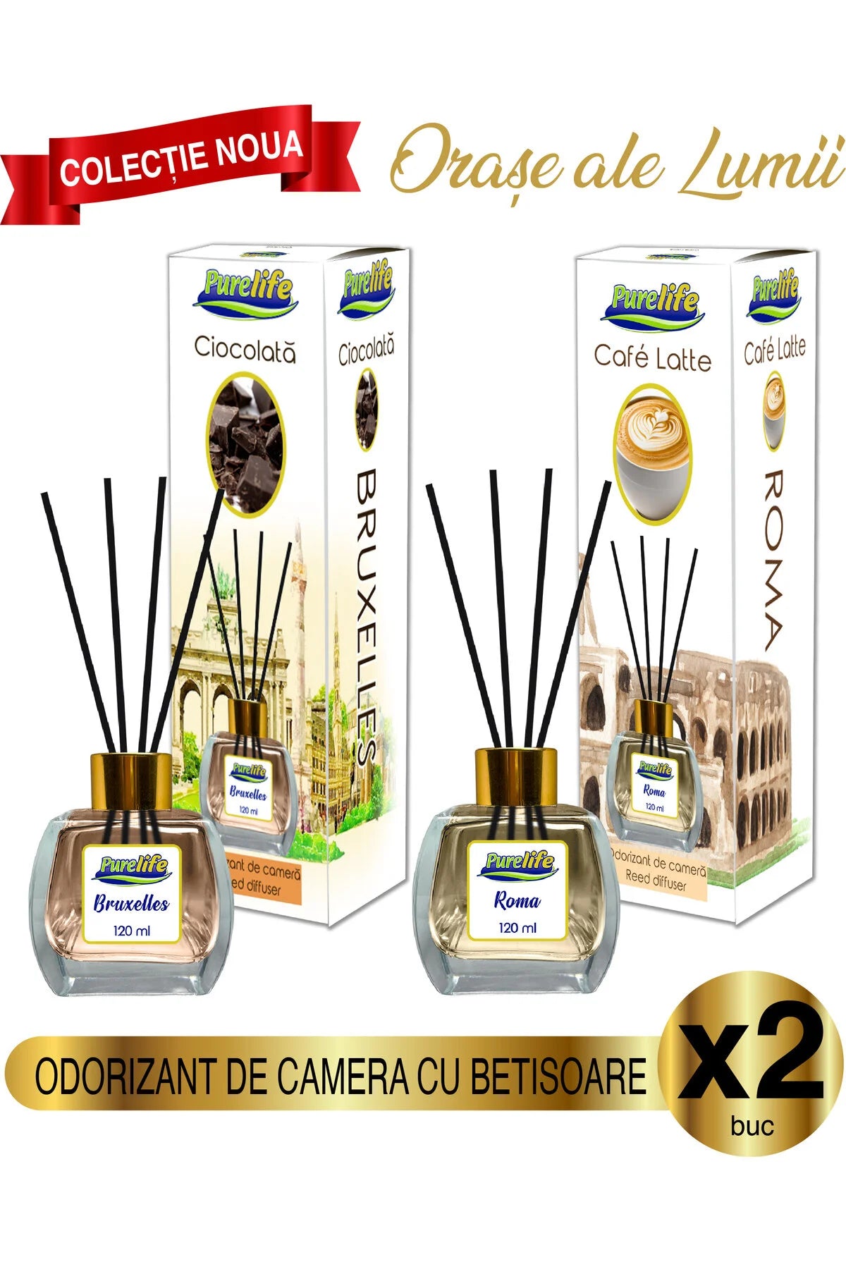 Set parfum de cameră Pure Life Bruxelles Chocolate & Rome Cafe Latte 2 x 120 ml
