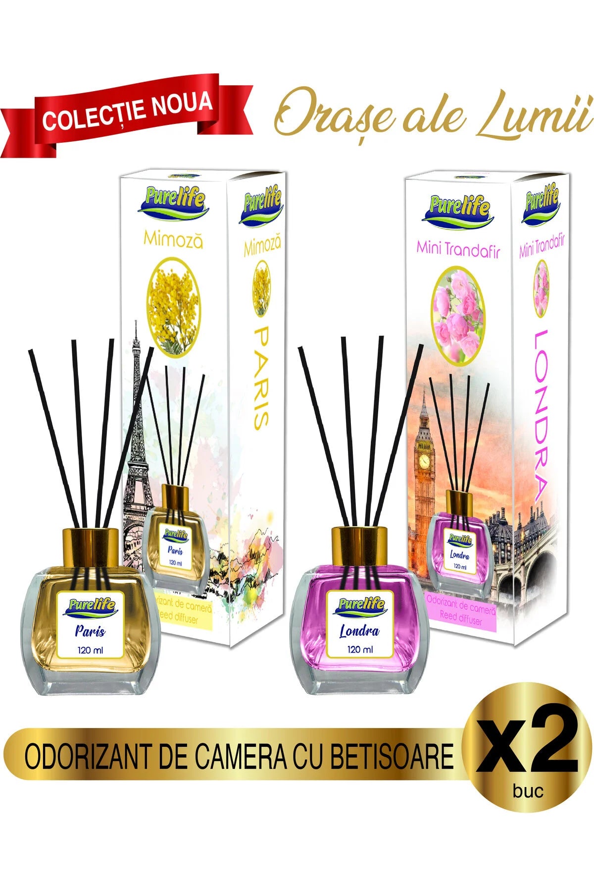 Set de parfumuri de cameră Pure Life Paris Mimosa & London Mini Roses 2 x 120 ml