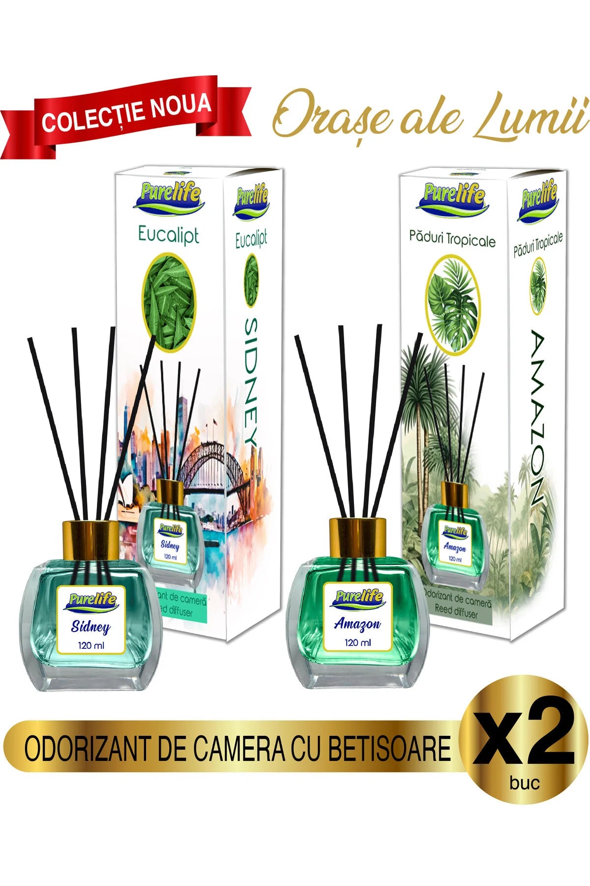 Set de parfumuri de cameră Pure Life Sydney Eucalipt și Pădure Tropicală 2 x 120 ml