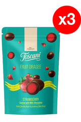 Toscani Premium Dragee cu Fructe – Căpșuni Liofilizate Învelite în Ciocolată – Multipack 3x80g (240g Total)