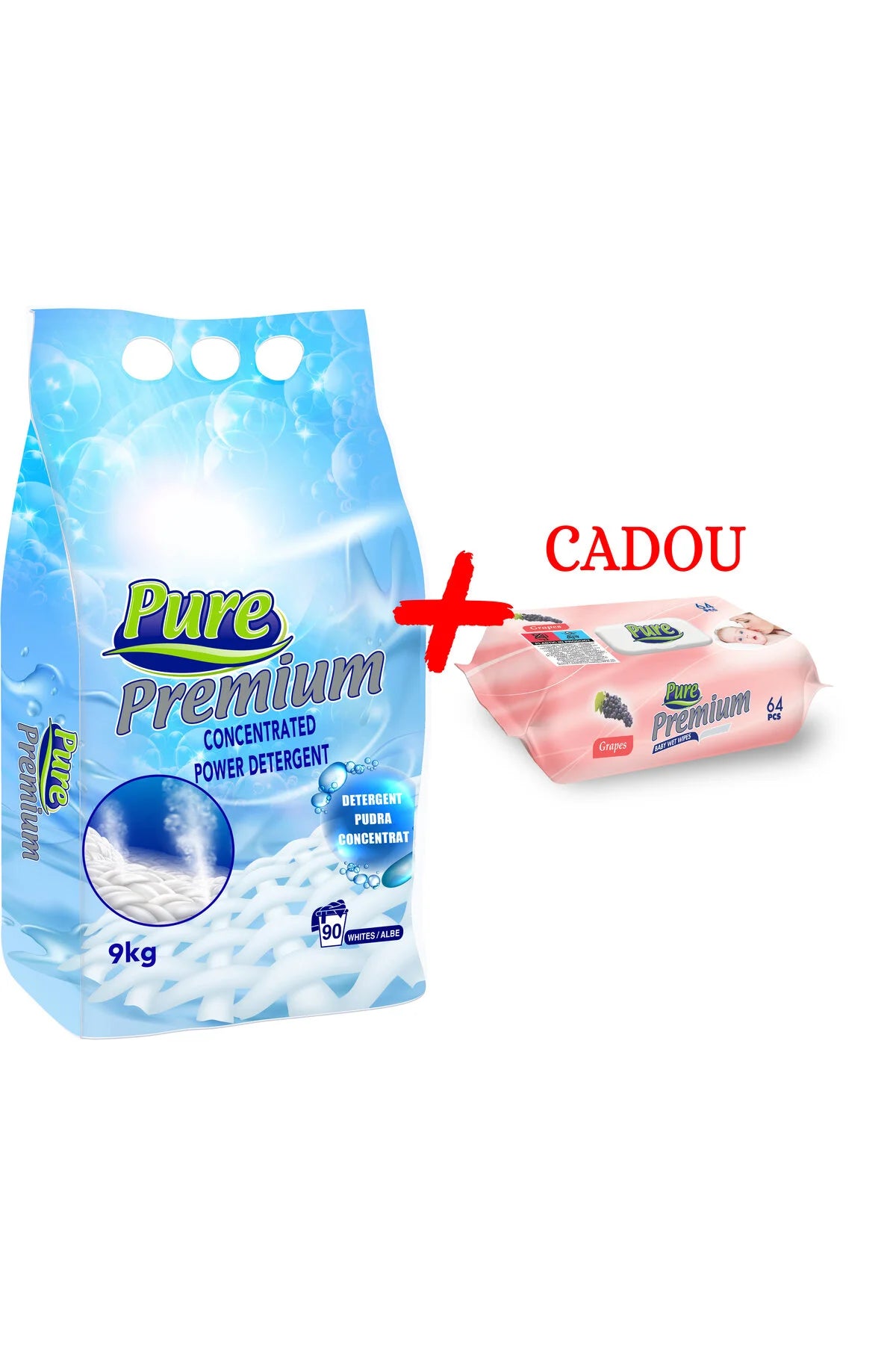 Detergent Pudră 9kg White + Șervețele 64 buc Struguri Cadou
