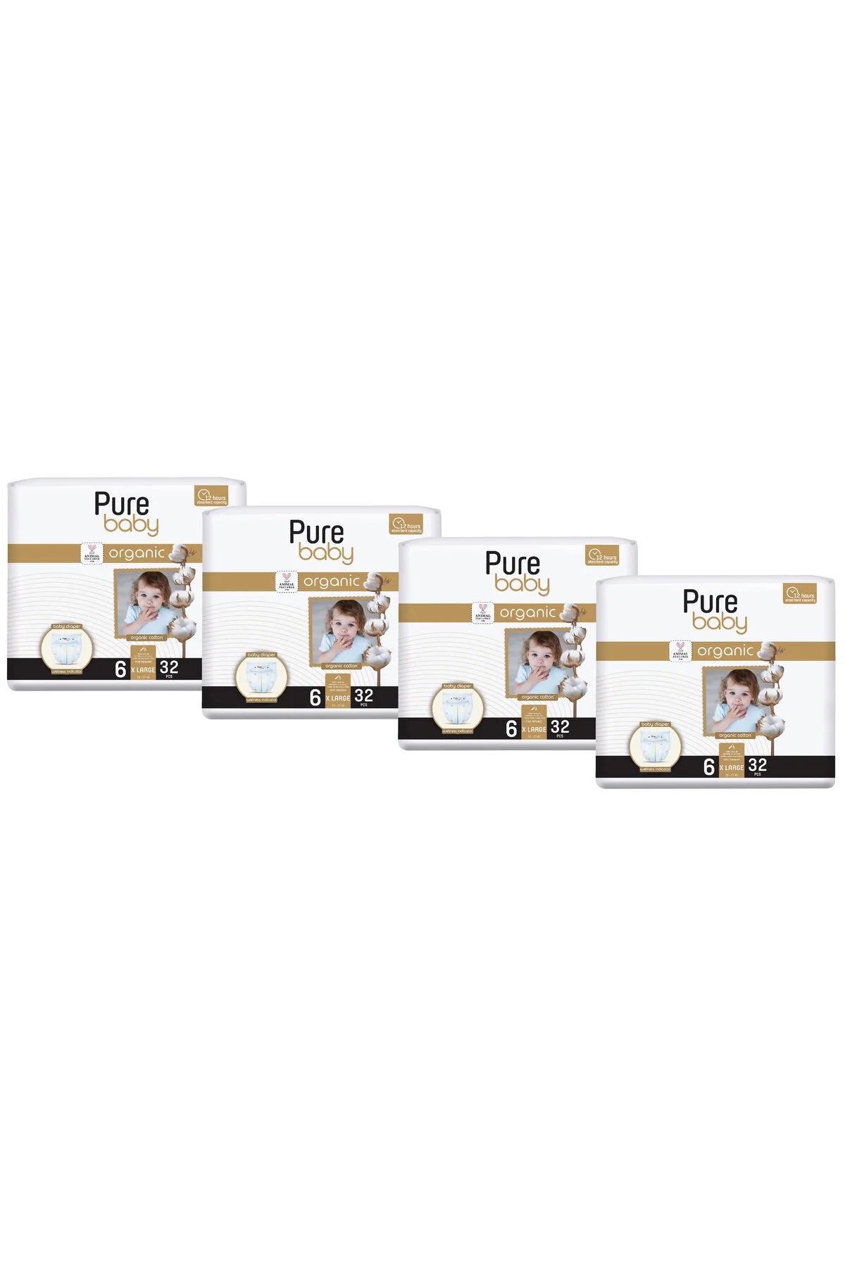 PureBaby Set of 4× Cotton Diapers No. 6