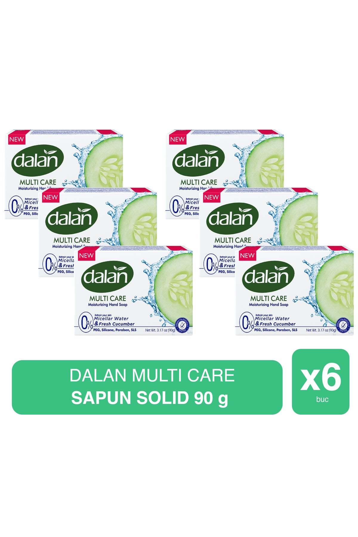 Multi Care – Solid Soap with Cucumber and Milk Extract – 90g x 6