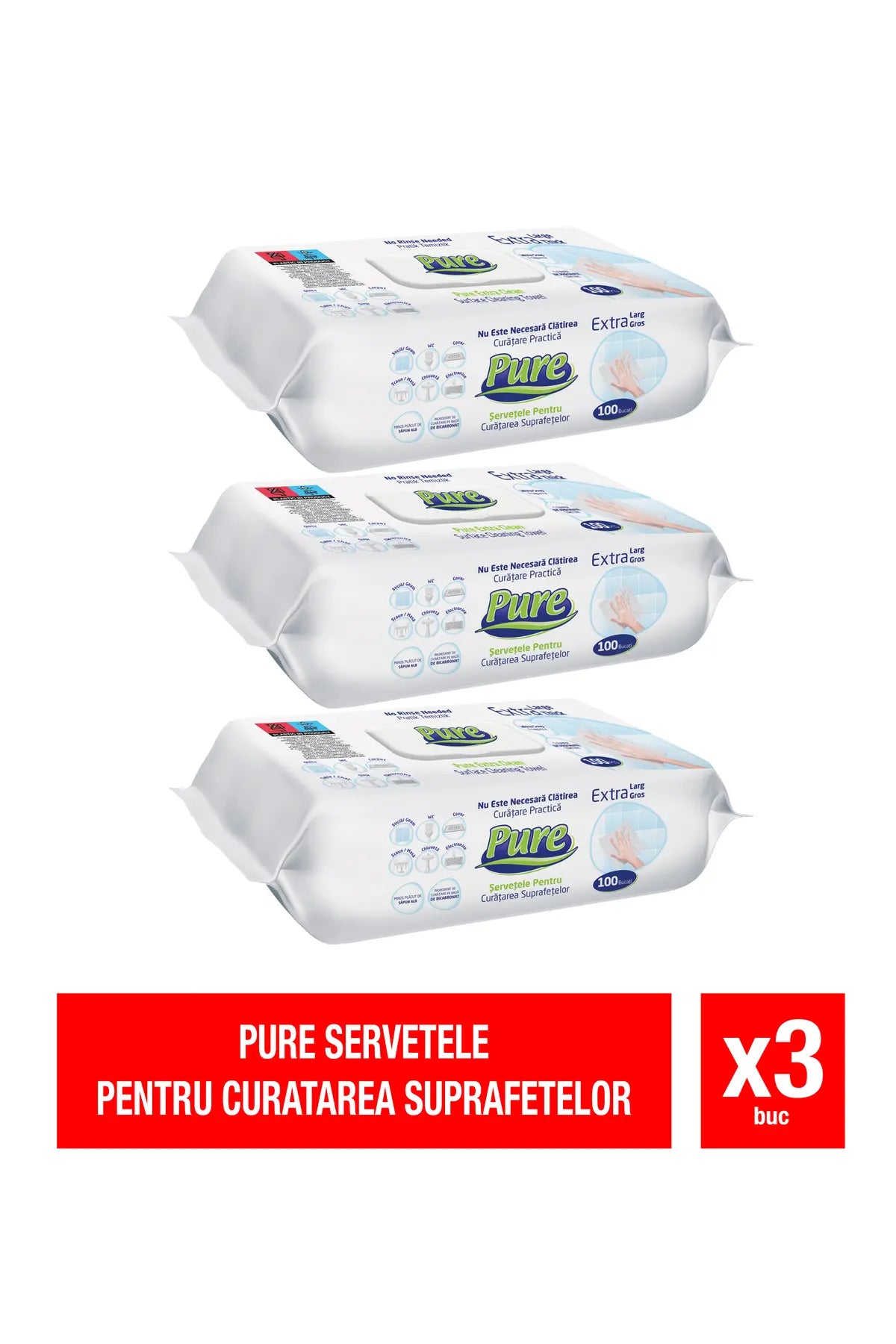 Pure Șervețele umede pentru curățarea suprafețelor, 100 buc x 3 pachete