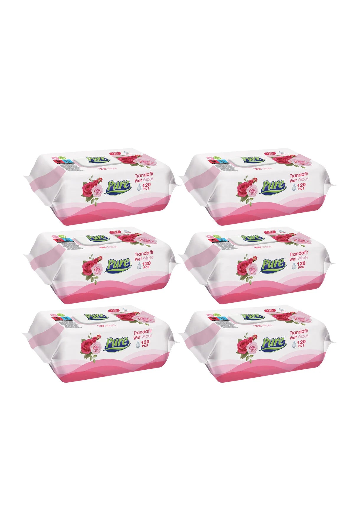 Pure Șervețele Umede cu Aromă de Trandafir – 120 Bucăți x 6 Pachete