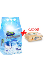 Detergent Pudră 9kg White + Șervețele 64 buc Migdale Cadou