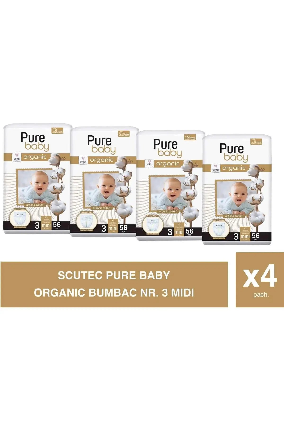 PureBaby Set of 4× Cotton Diapers No. 3