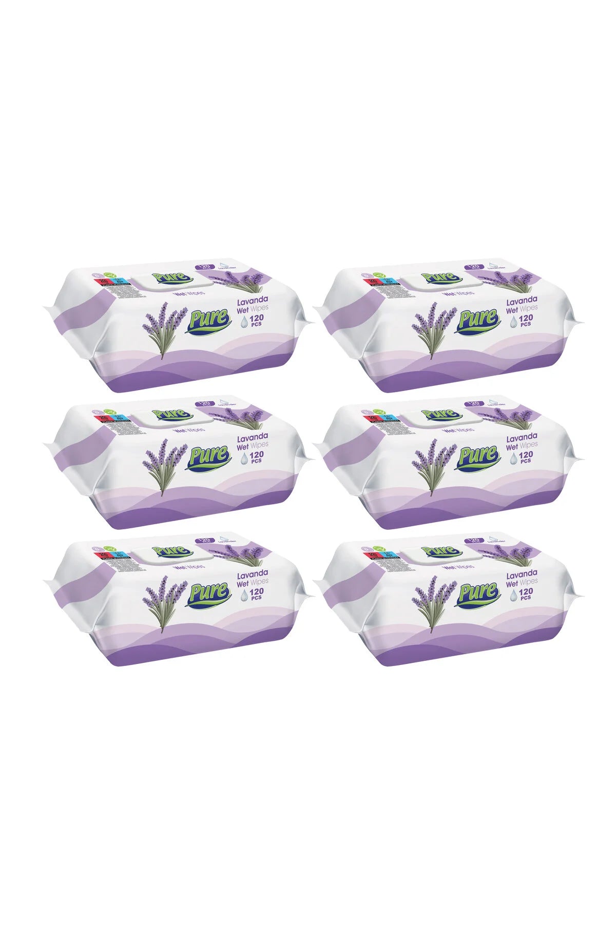 Pure Șervețele Umede cu Aromă de Lavandă – 120 Bucăți x 6 Pachete