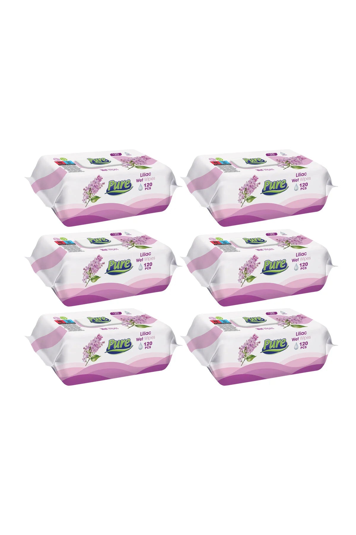 Pure Șervețele Umede cu Aromă de Liliac – 120 Bucăți x 6 Pachete